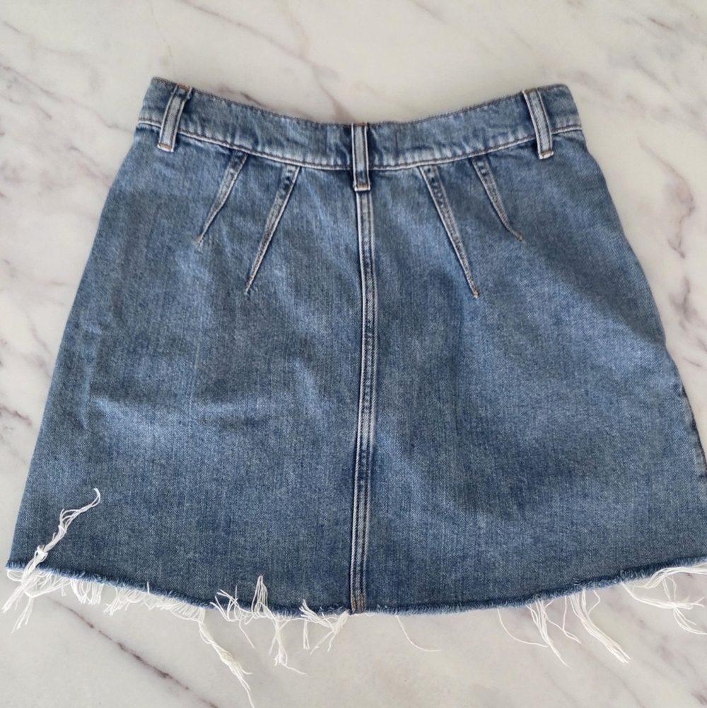 Free People Pleated Raw Hem Cosmico Flirt Denim Mini Skirt Jean Skirt 80's 90's - Picture 5 of 8